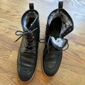 Vintage Foundry Co Black Leather Men's Fur Boots Size 13 Gorpcore Goth Grunge